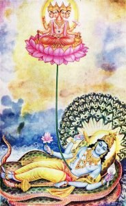 Lord Vishnu gives birth to Lord Brahma from his navel