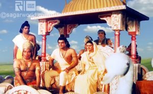 Ram,lakshman,Sita and all going to Ayodhya on Pushpak vimana(Flying chariot)