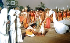 everyone are glad to see Ramaand Bharat offers the Charan paduka(sandals) to Rama