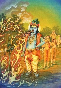 Krishna produces flames aand kill bakasur